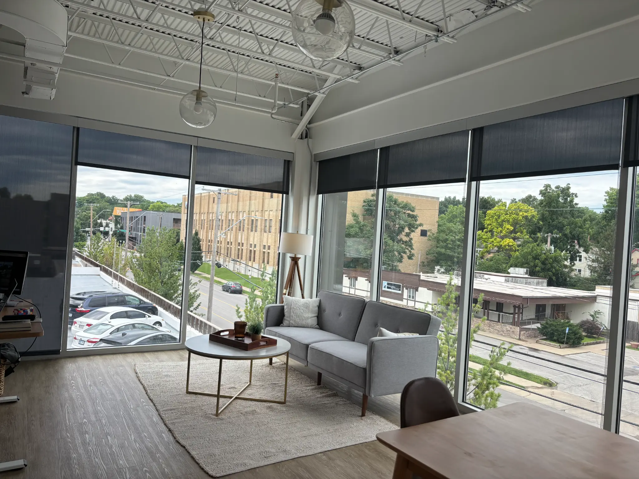 Heirloom office lounge area with panoramic Brookside neighborhood view